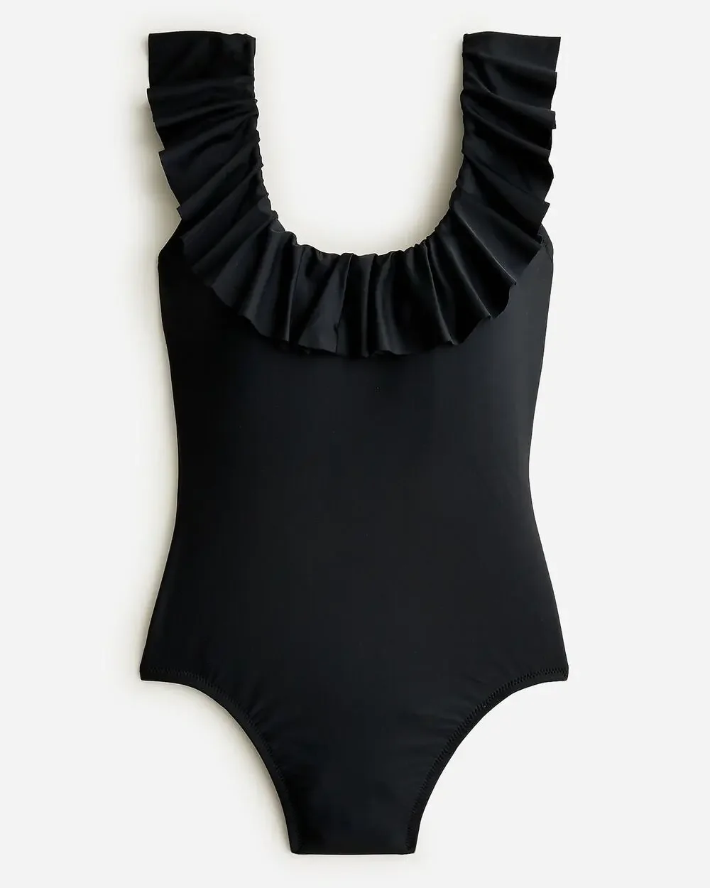 NWT J. Crew Black Ruffle Scoop Back One-Piece Swim Bathing Suit Women's Size 24